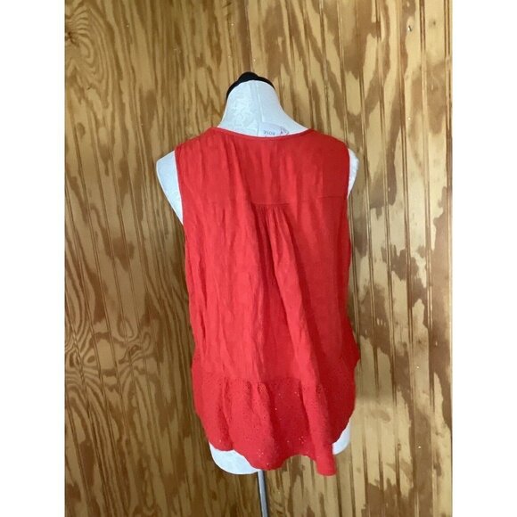 KNOX ROSE Size Medium Sleeveless Knit Blouse Red Eyelet Embroidered Boho - Picture 5 of 7